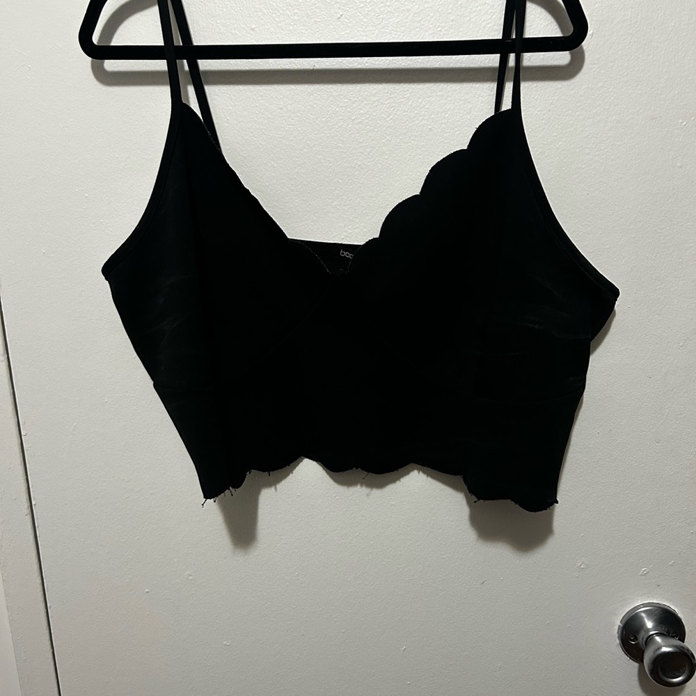 Black Scalloped Crop Top